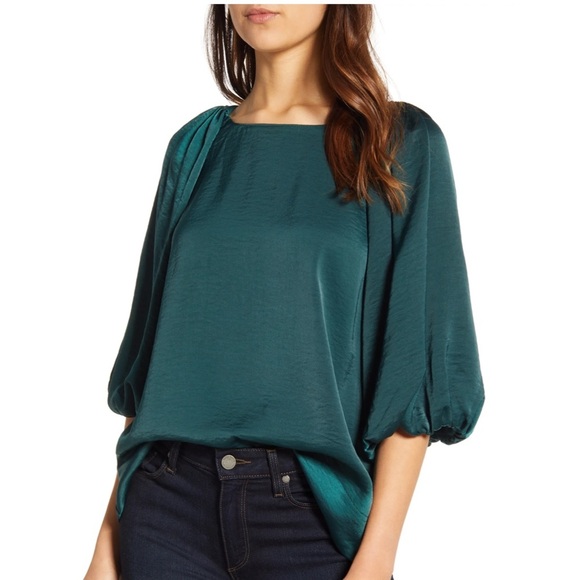 Bobeau Emerald Bubble Sleeve Dressy Top - Picture 1 of 4